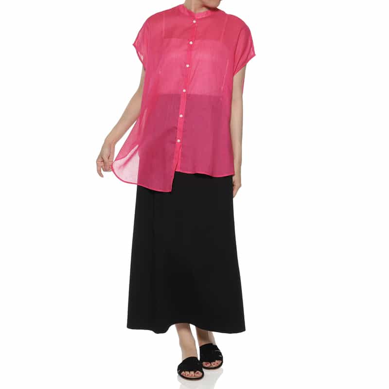 BARNEYS NEW YORK ウォッシャブル アシンメトリーフレンチスリーブシャツ PINK