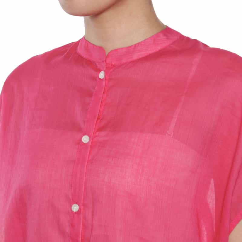 BARNEYS NEW YORK ウォッシャブル アシンメトリーフレンチスリーブシャツ PINK