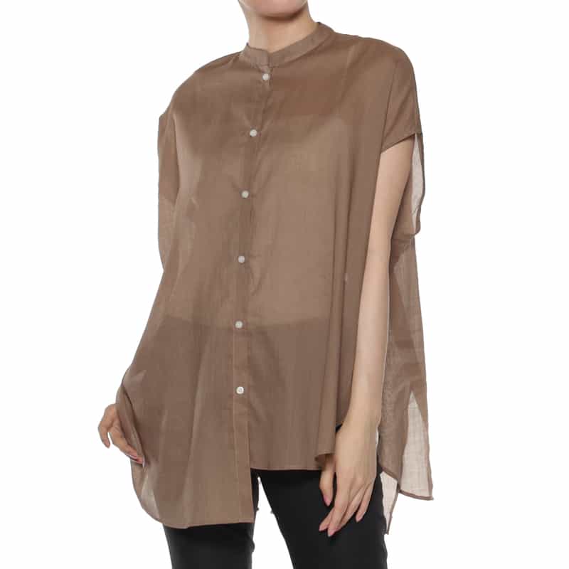 BARNEYS NEW YORK ウォッシャブル アシンメトリーフレンチスリーブシャツ BROWN