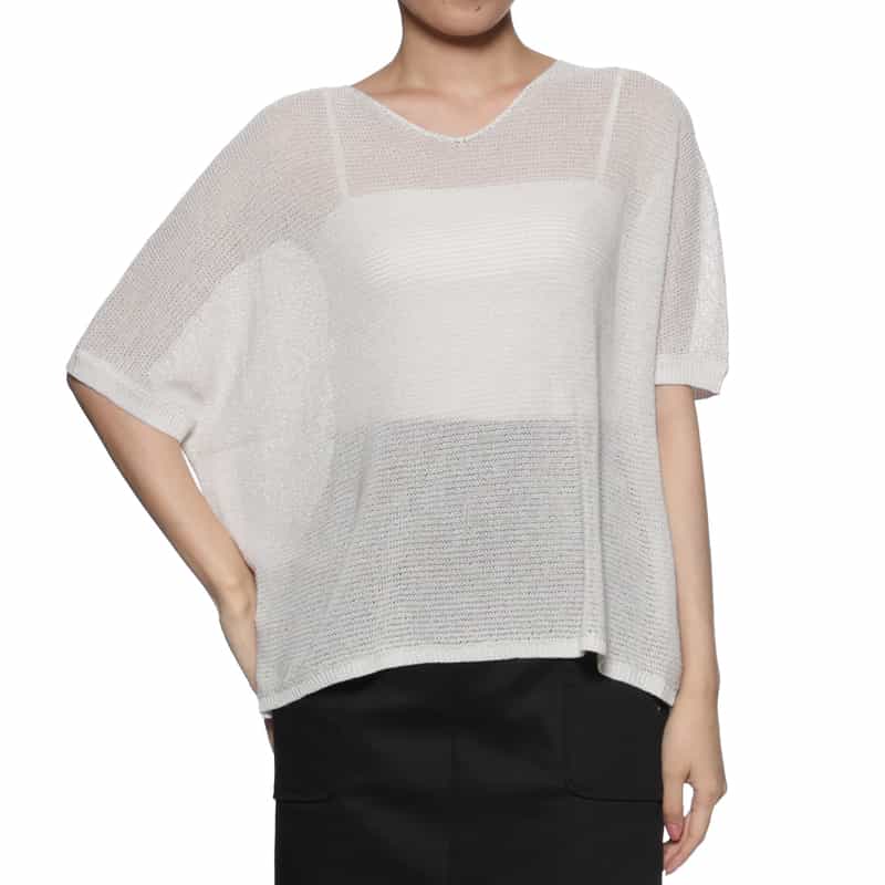 BARNEYS NEW YORK ウォッシャブル シースルーニットプルオーバー LIGHT GRAY