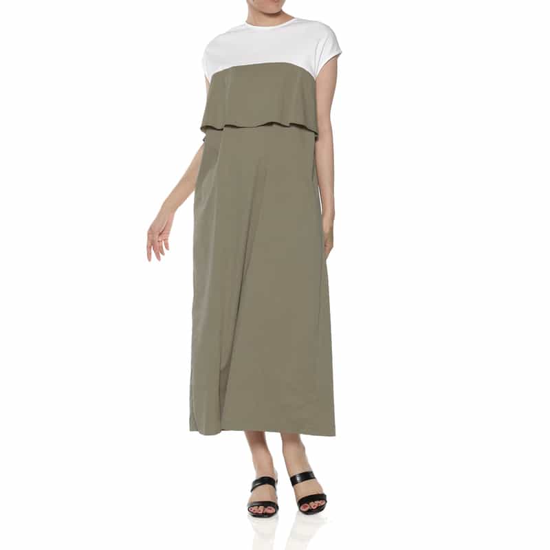 BARNEYS NEW YORK ウォッシャブル コンビネーション ペプラムドレス BEIGE