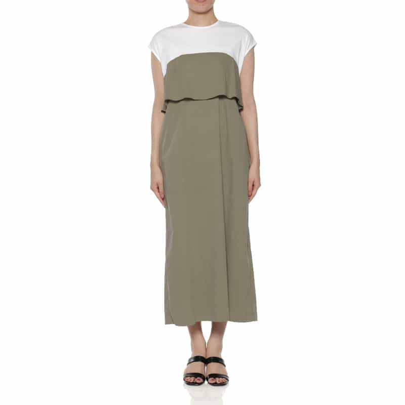 BARNEYS NEW YORK ウォッシャブル コンビネーション ペプラムドレス BEIGE