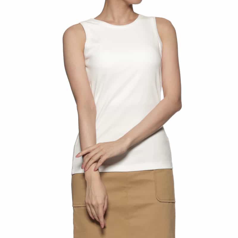 BARNEYS NEW YORK ウォッシャブル カップ付きリブタンクトップ OFF WHITE