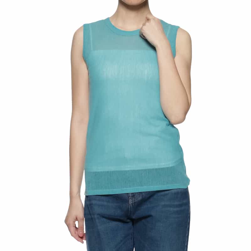 BARNEYS NEW YORK ウォッシャブル メッシュ素材タンクトップ BLUE