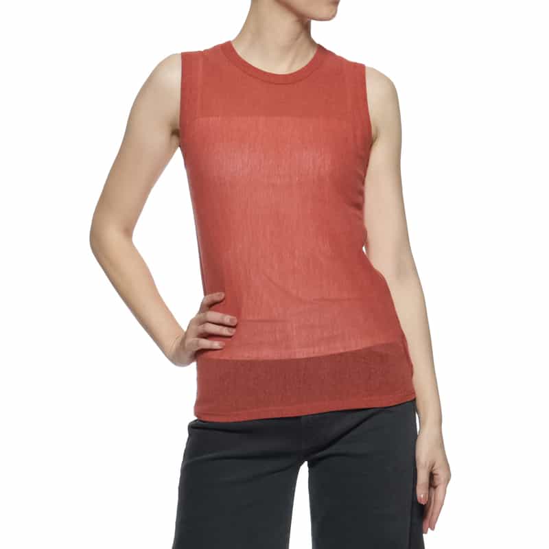 BARNEYS NEW YORK ウォッシャブル メッシュ素材タンクトップ RED