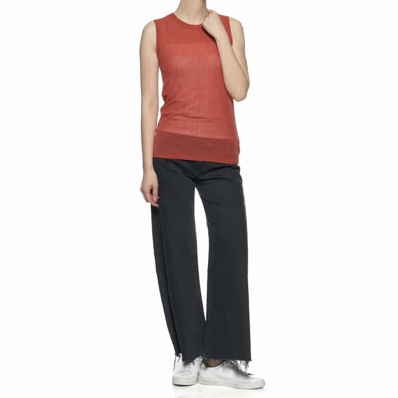 BARNEYS NEW YORK ウォッシャブル メッシュ素材タンクトップ RED