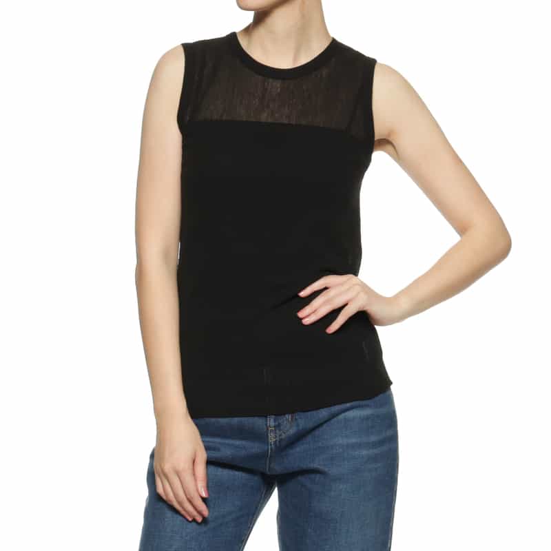 BARNEYS NEW YORK ウォッシャブル メッシュ素材タンクトップ BLACK