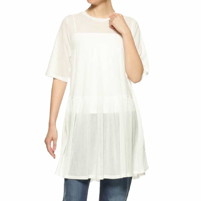 BARNEYS NEW YORK ウォッシャブル メッシュ素材ティアードプルオーバー OFF WHITE