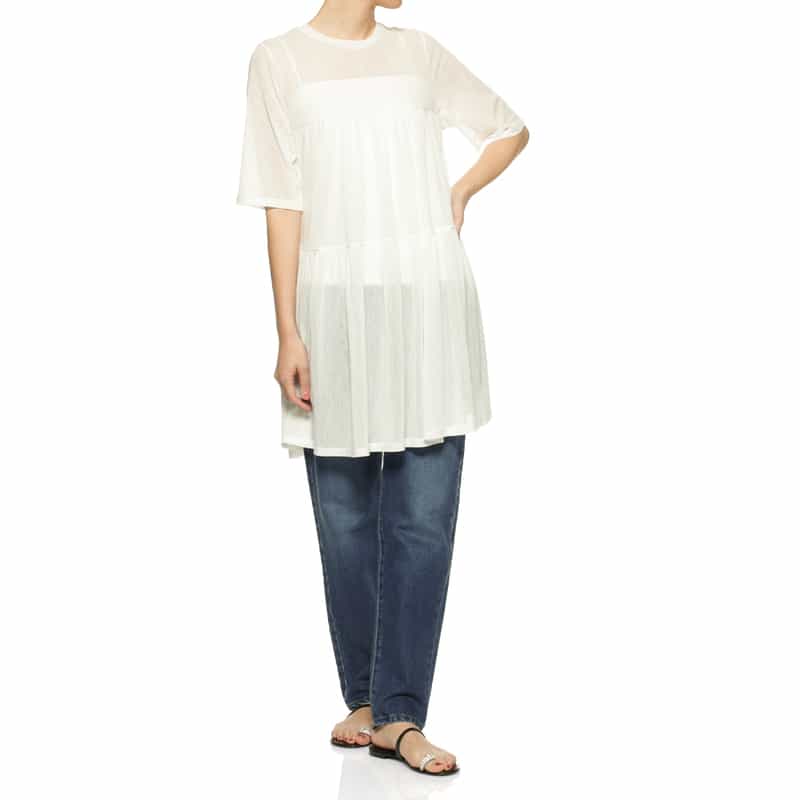 BARNEYS NEW YORK ウォッシャブル メッシュ素材ティアードプルオーバー OFF WHITE