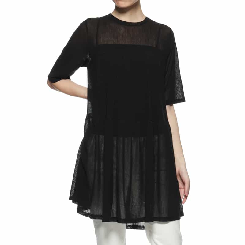 BARNEYS NEW YORK ウォッシャブル メッシュ素材ティアードプルオーバー BLACK