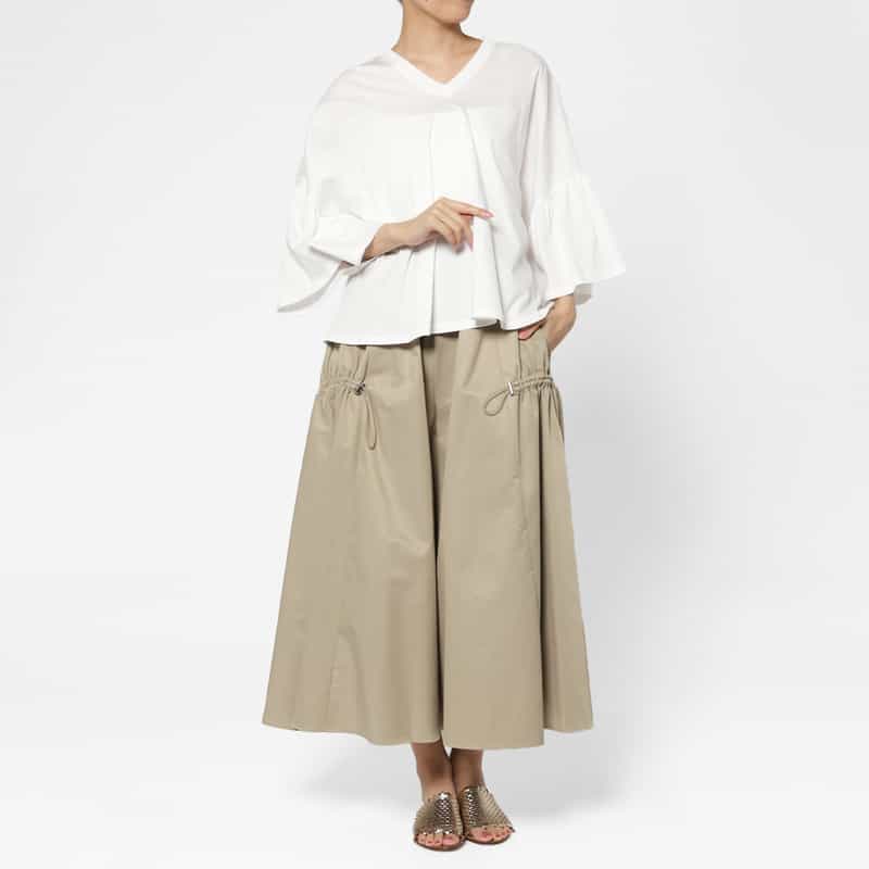 BARNEYS NEW YORK ウォッシャブル Vネックフレアスリーブプルオーバー WHITE