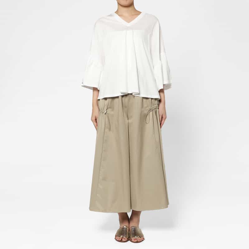 BARNEYS NEW YORK ウォッシャブル Vネックフレアスリーブプルオーバー WHITE