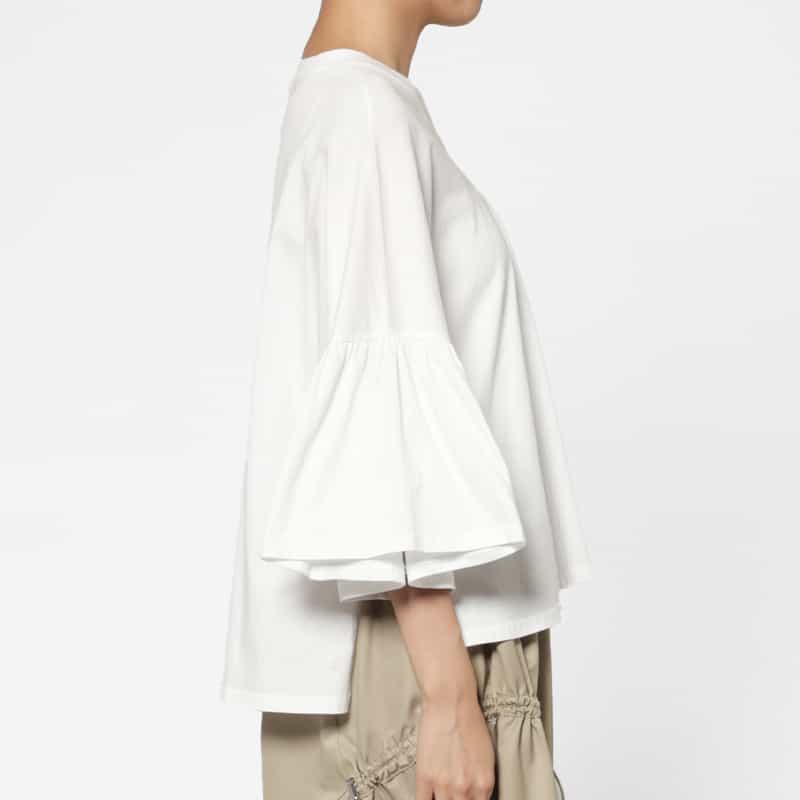 BARNEYS NEW YORK ウォッシャブル Vネックフレアスリーブプルオーバー WHITE