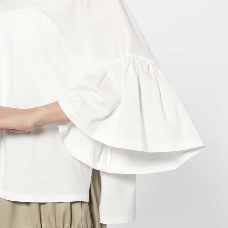 BARNEYS NEW YORK ウォッシャブル Vネックフレアスリーブプルオーバー WHITE