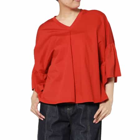 ウォッシャブル Vネックフレアスリーブプルオーバー