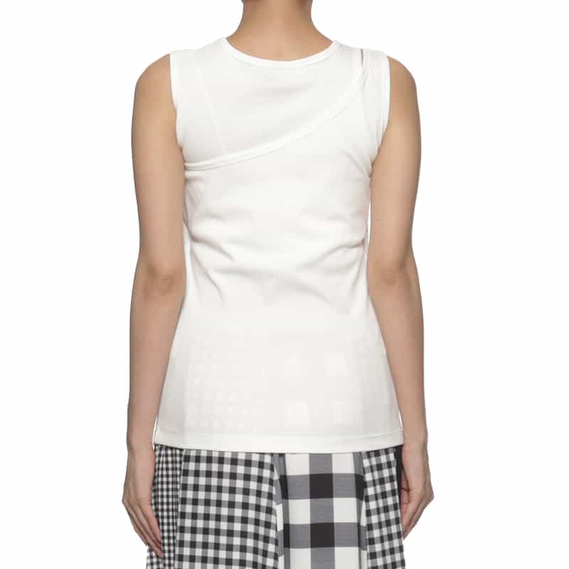 BARNEYS NEW YORK ウォッシャブル カップ付きアシンメトリーレイヤードタンクトップ OFF WHITE