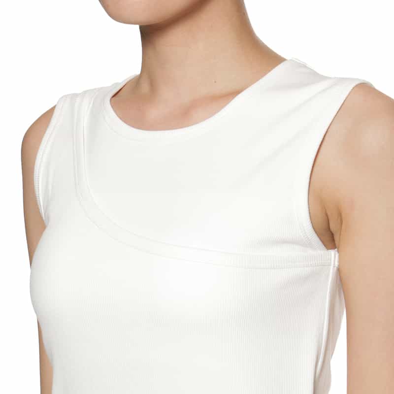 BARNEYS NEW YORK ウォッシャブル カップ付きアシンメトリーレイヤードタンクトップ OFF WHITE