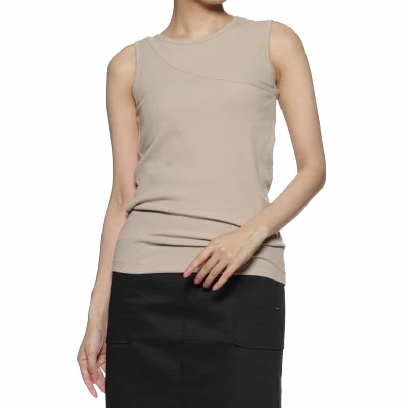 BARNEYS NEW YORK ウォッシャブル カップ付きアシンメトリーレイヤードタンクトップ BEIGE