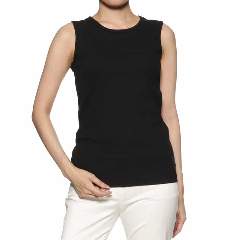 BARNEYS NEW YORK ウォッシャブル カップ付きアシンメトリーレイヤードタンクトップ BLACK