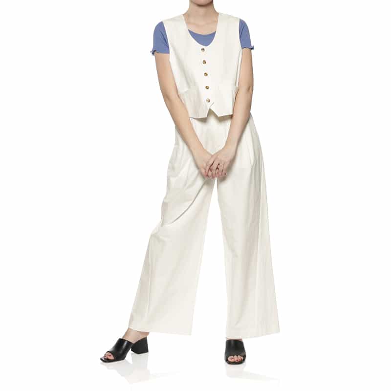 BARNEYS NEW YORK セットアップ ウォッシャブル ショートベストブラウス OFF WHITE