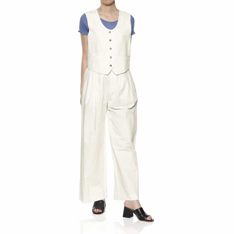 BARNEYS NEW YORK セットアップ ウォッシャブル タック入りワイドストレートパンツ OFF WHITE