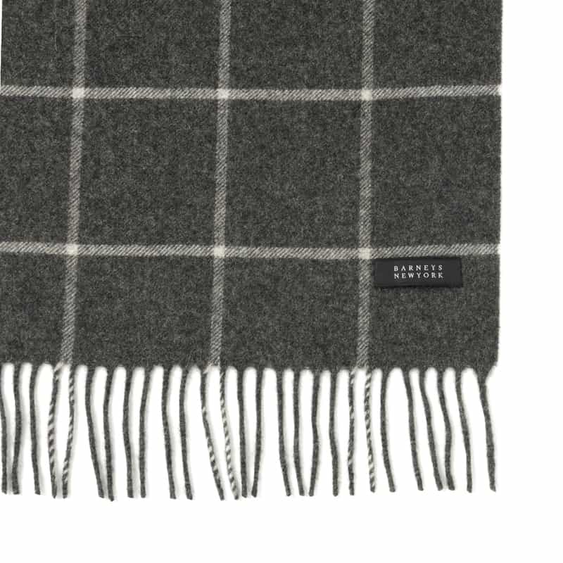 BARNEYS NEW YORK ウィンドウペーン柄カシミヤスカーフ NAVY