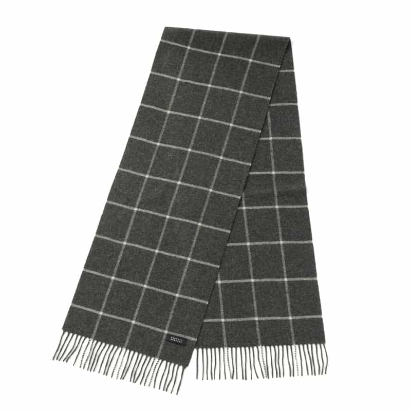 BARNEYS NEW YORK ウィンドウペーン柄カシミヤスカーフ NAVY