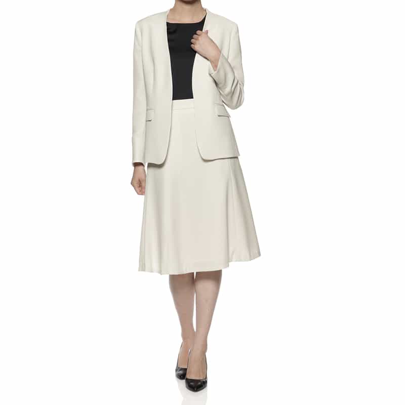 BARNEYS NEW YORK セットアップ ウォッシャブル スムースサテン ノーカラージャケット BEIGE