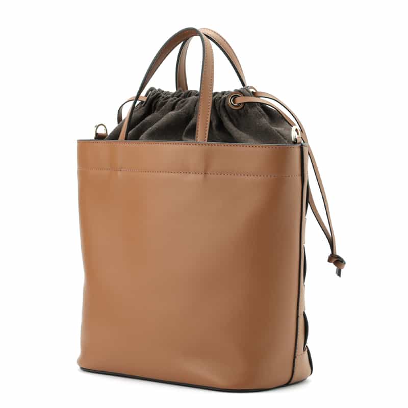 BARNEYS NEW YORK 巾着付き レザー バケットバッグ LIGHT BROWN