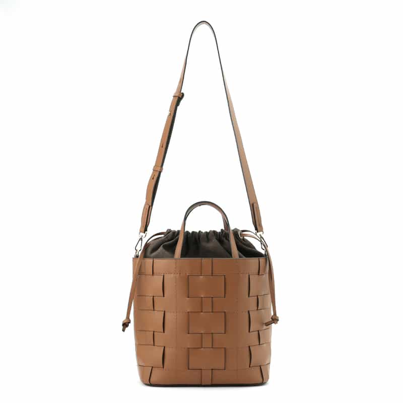 BARNEYS NEW YORK 巾着付き レザー バケットバッグ LIGHT BROWN