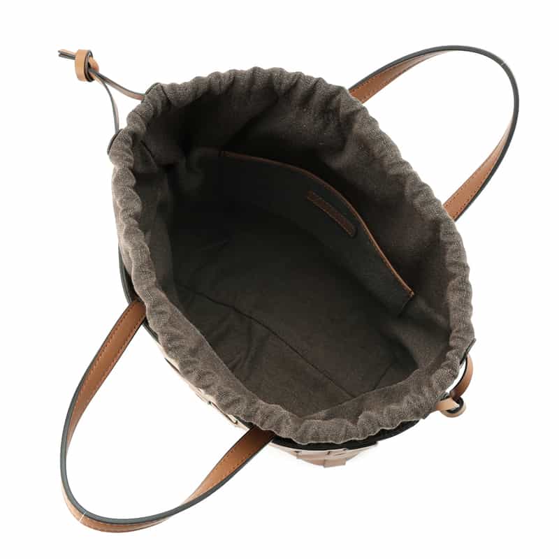 BARNEYS NEW YORK 巾着付き レザー バケットバッグ LIGHT BROWN