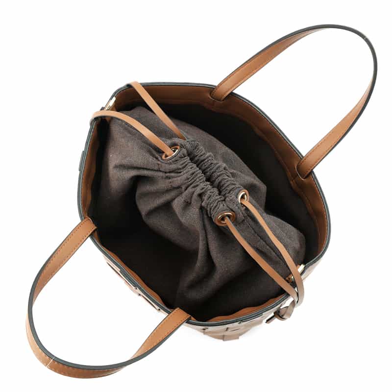 BARNEYS NEW YORK 巾着付き レザー バケットバッグ LIGHT BROWN