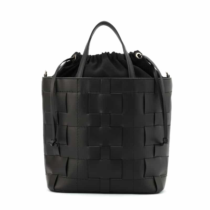 巾着付き レザー バケットバッグ