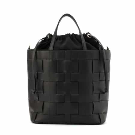 巾着付き レザー バケットバッグ