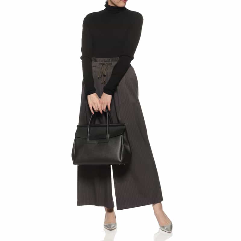 BARNEYS NEW YORK レザー フラップトートバッグ BLACK