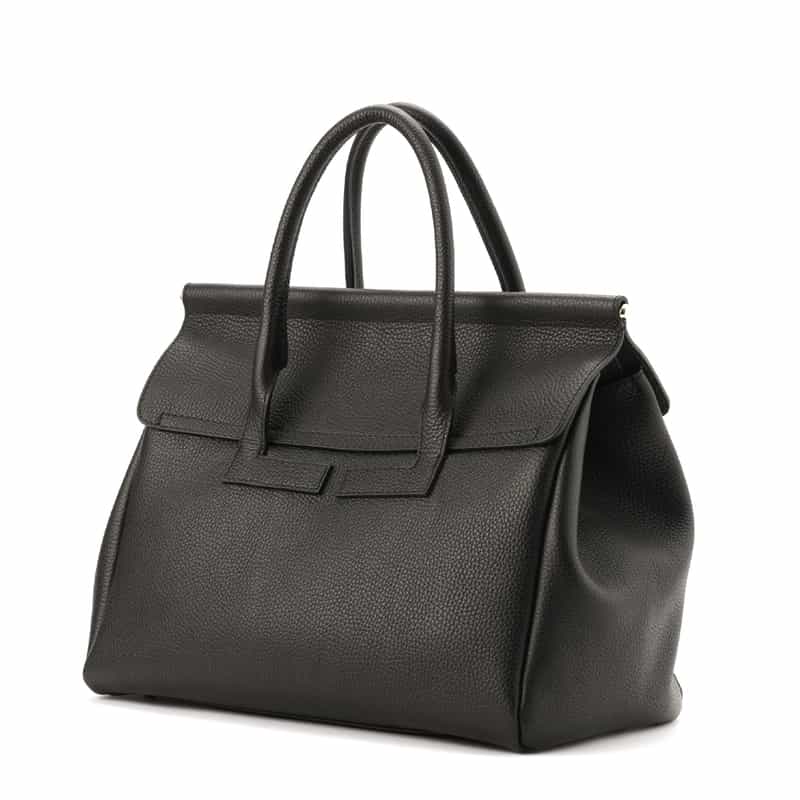 BARNEYS NEW YORK レザー フラップトートバッグ BLACK