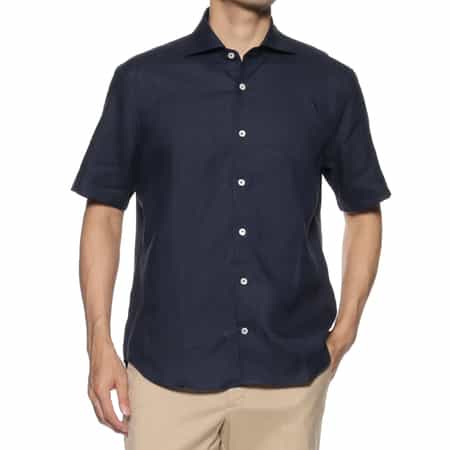 Finamore フィナモレ リネンシャツ　新品　XL 黒 Finamore フィナモレ メンズ シャツ カッタウェイ リネン