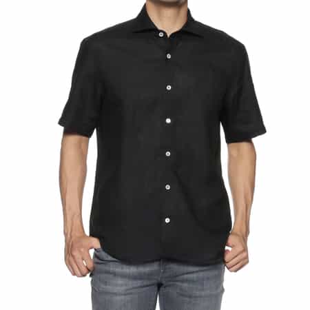 Finamore フィナモレ リネンシャツ　新品　XL 黒 Finamore フィナモレ メンズ シャツ カッタウェイ リネン