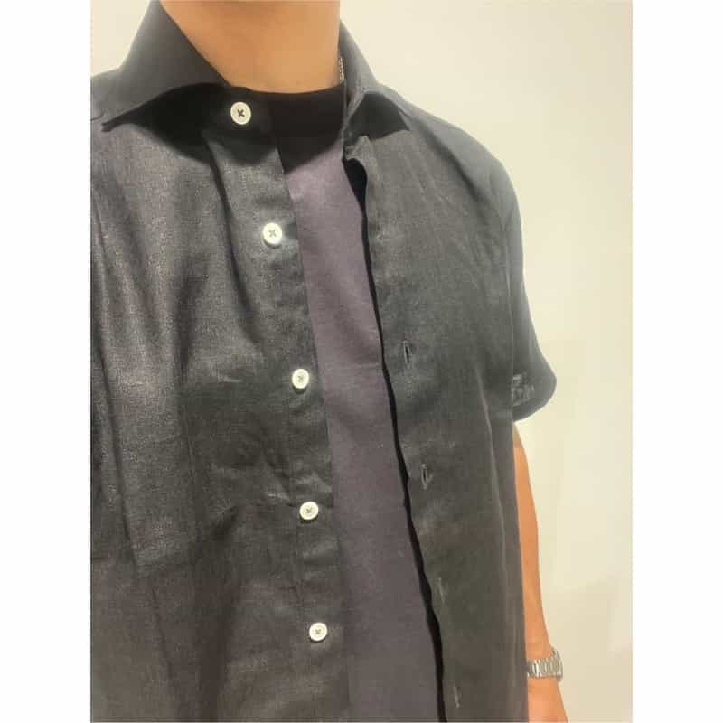 BARNEYS NEW YORK ウォッシャブル リネンシャツ BLACK