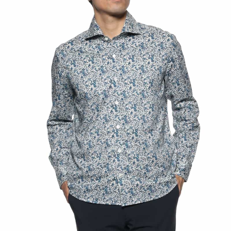 BARNEYS NEW YORK フラワー柄カジュアルシャツ BLUE