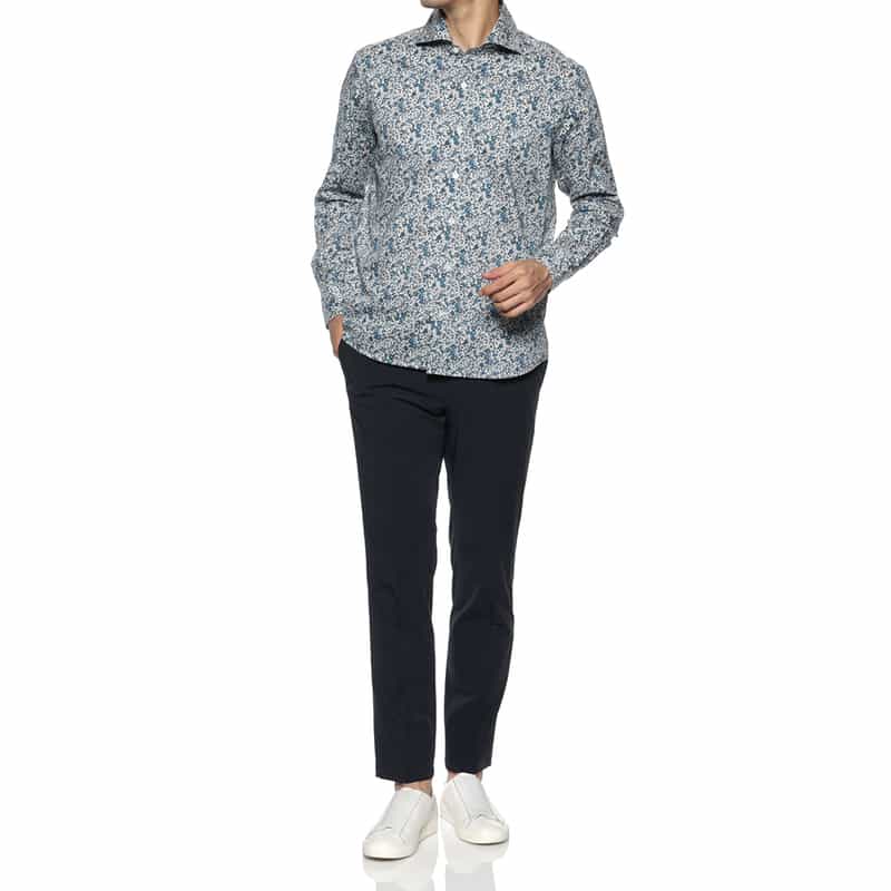 BARNEYS NEW YORK フラワー柄カジュアルシャツ BLUE