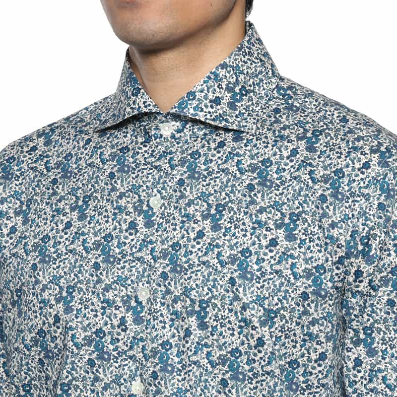 BARNEYS NEW YORK フラワー柄カジュアルシャツ BLUE