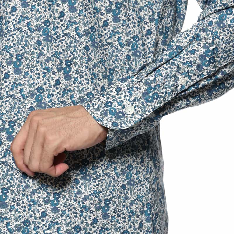 BARNEYS NEW YORK フラワー柄カジュアルシャツ BLUE
