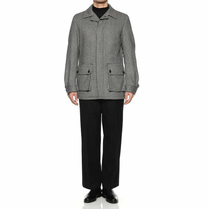 BARNEYS NEW YORK シェファードチェック柄ドライビングジャケット BLACK