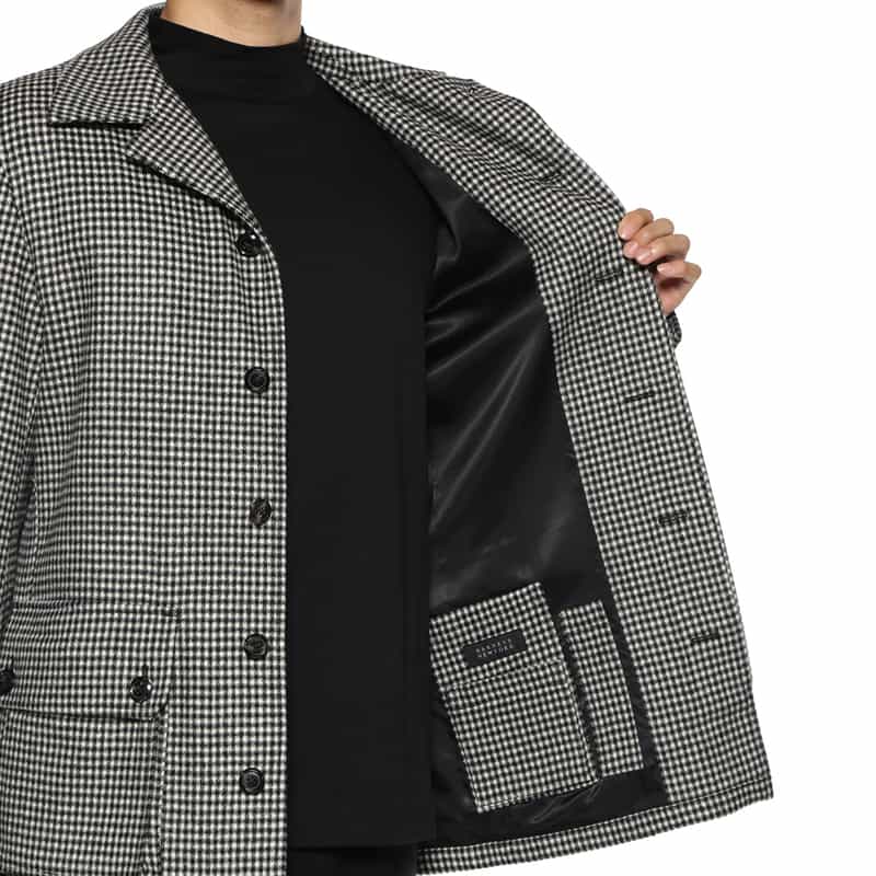 BARNEYS NEW YORK シェファードチェック柄ドライビングジャケット BLACK