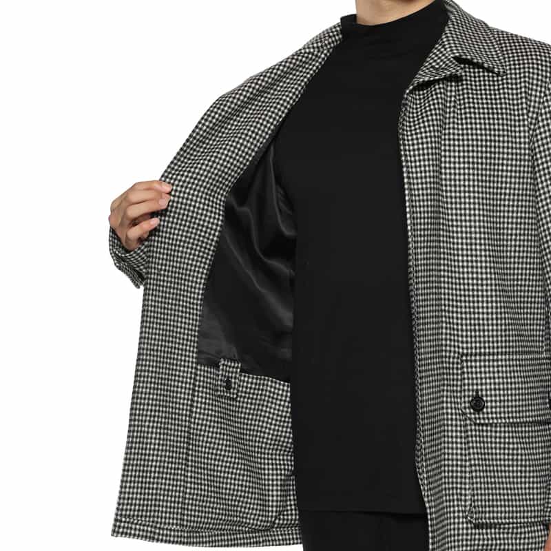 BARNEYS NEW YORK シェファードチェック柄ドライビングジャケット BLACK