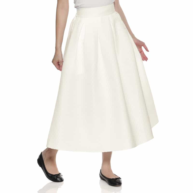 BARNEYS NEW YORK ウォッシャブル タック入りフレアスカート WHITE