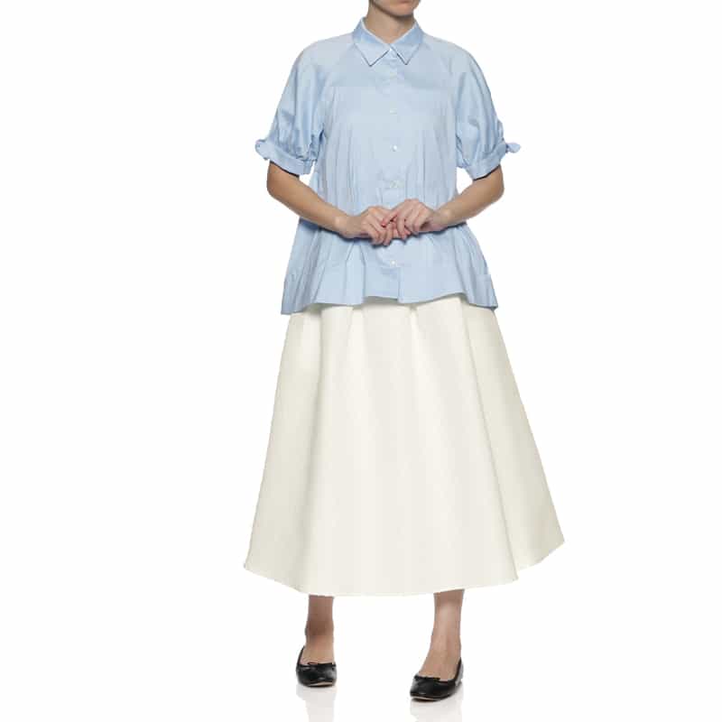 BARNEYS NEW YORK ウォッシャブル タック入りフレアスカート WHITE