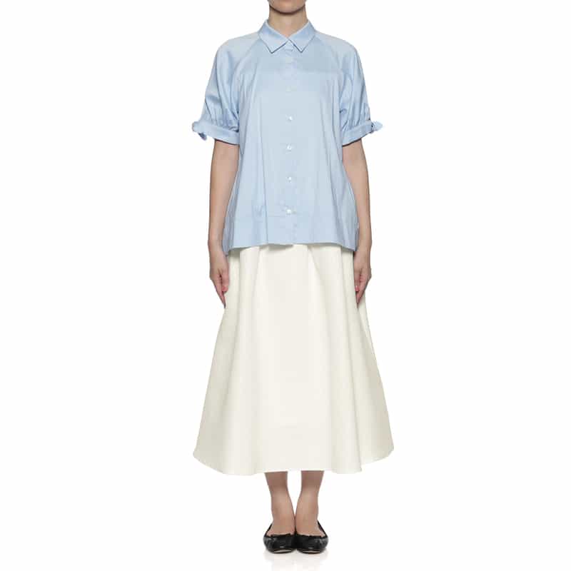 BARNEYS NEW YORK ウォッシャブル タック入りフレアスカート WHITE