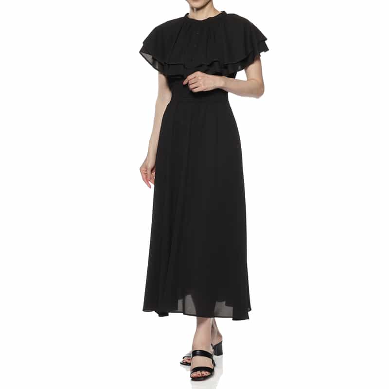 BARNEYS NEW YORK ウォッシャブル レイヤードロングドレス BLACK